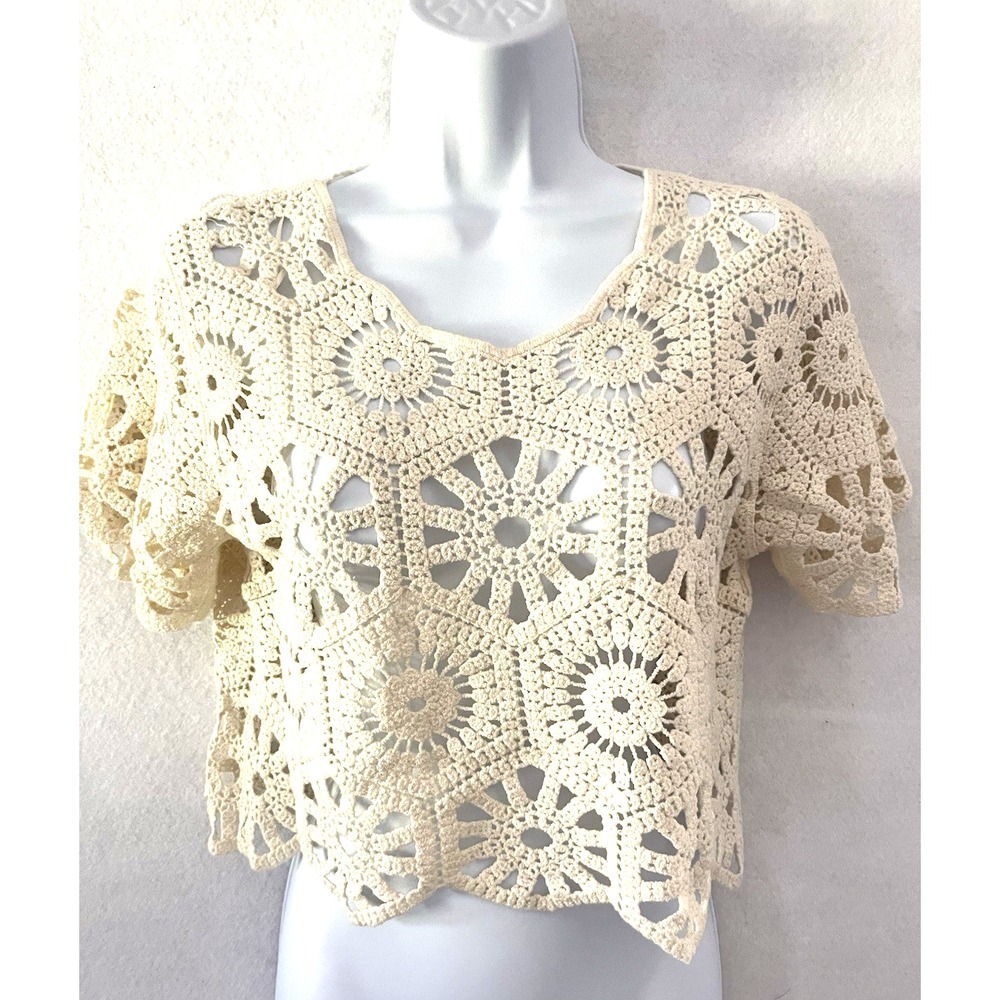 Rebellion Boho Coquette Soft Girl Crochet Top Creme S Cottage Core Fairy Core